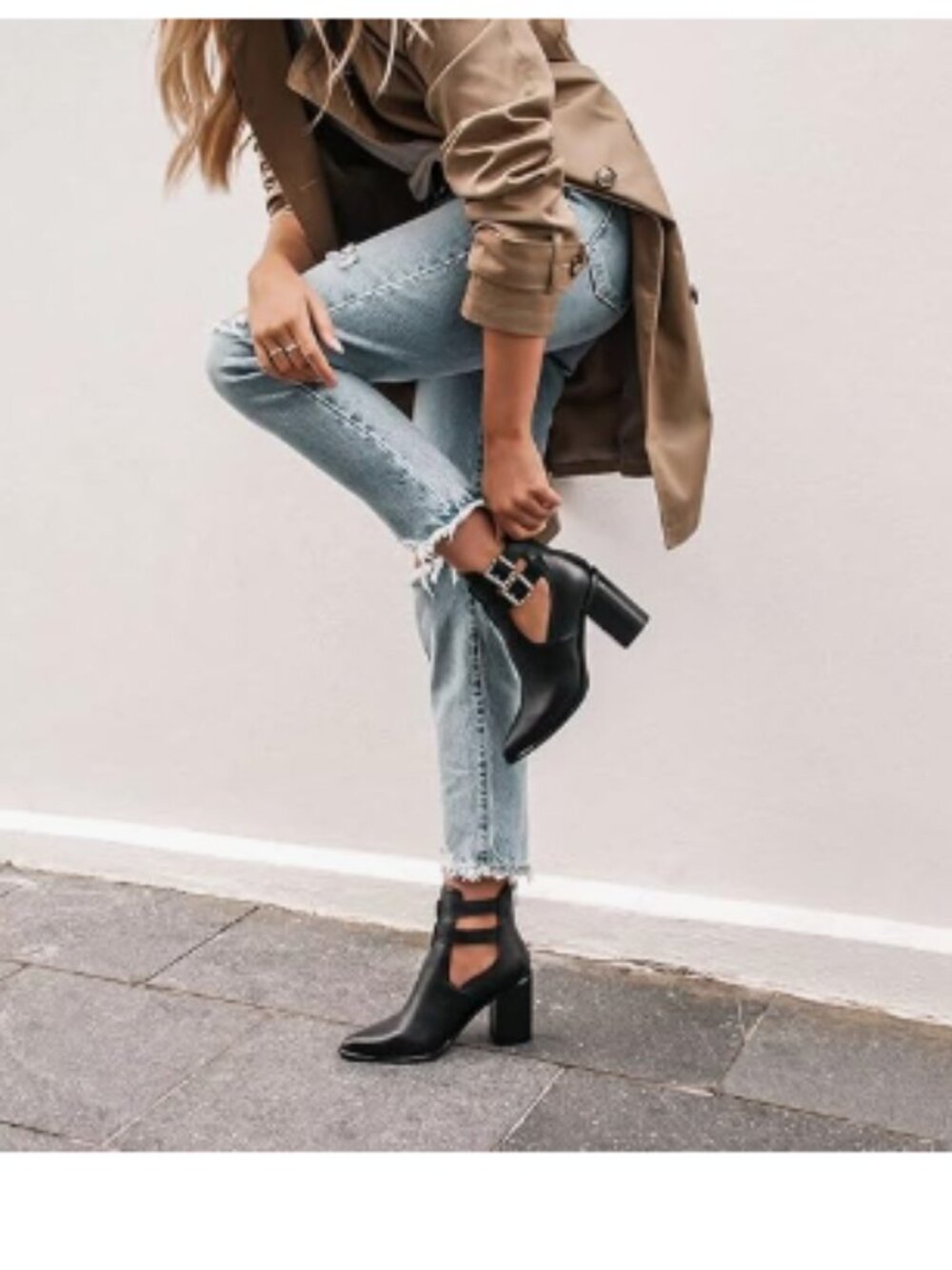 FOWT Black Cut Out Hollow out Open Side High Heels Metal Buckle Ankle Booties